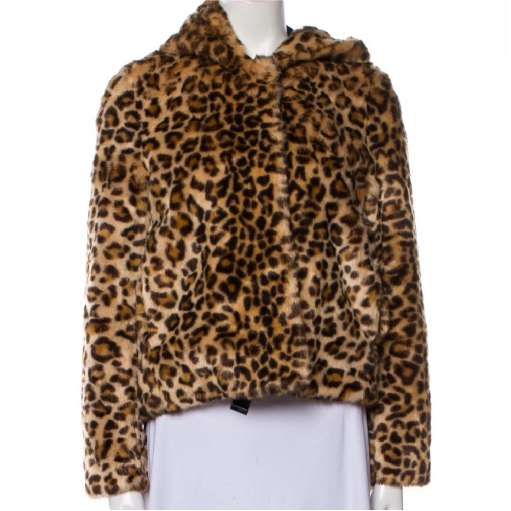 Sandro Brown Teddy Jacket with Leopard Print and Plush Material Faux Fur